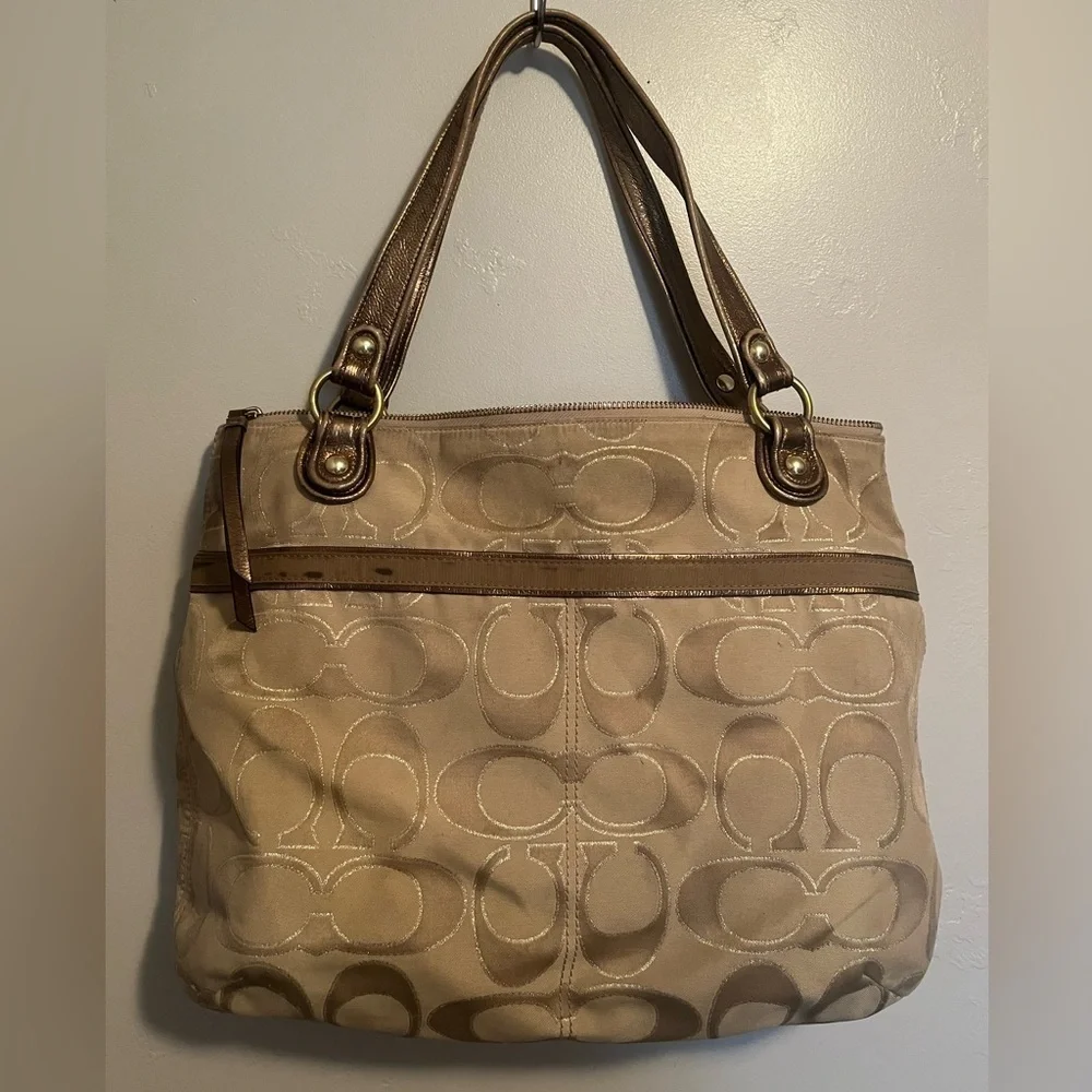 Coach Tan Signature Tote Bag Classic C Monogrammed Fabric